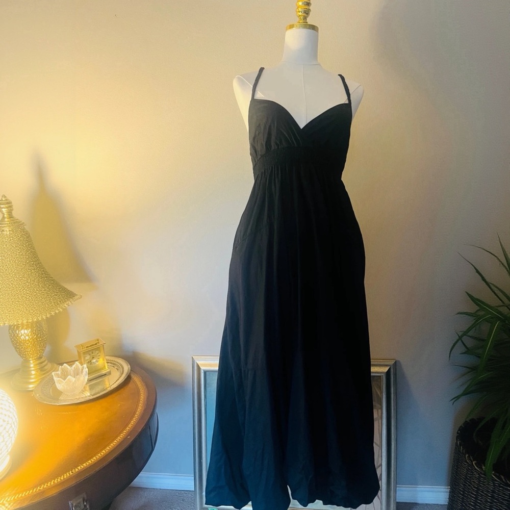 Anthropologie Somerset Maxi Dress Small Cotton Bubble Hem Black